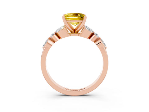 Rose gold Princess Cut Yellow Sapphire Solitaire Ring with Side Stones and Four-Prong Setting_15