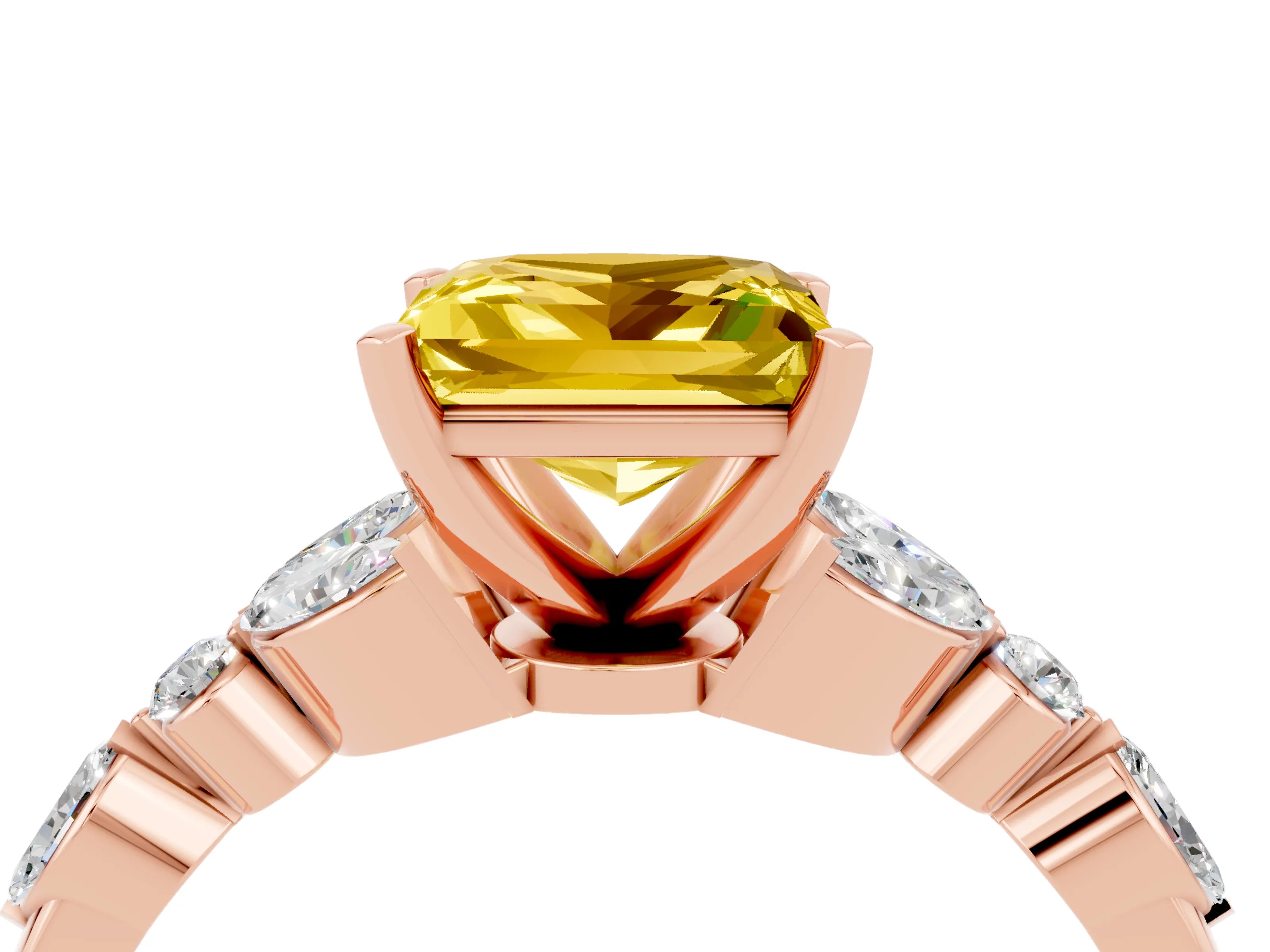 Rose gold Princess Cut Yellow Sapphire Solitaire Ring with Side Stones and Four-Prong Setting_16