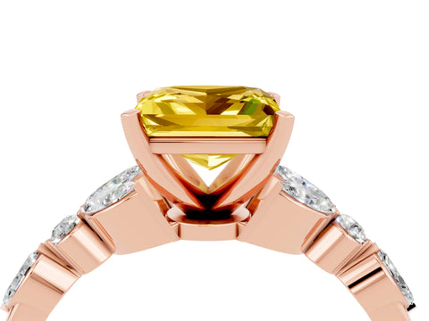 Rose gold Princess Cut Yellow Sapphire Solitaire Ring with Side Stones and Four-Prong Setting_16