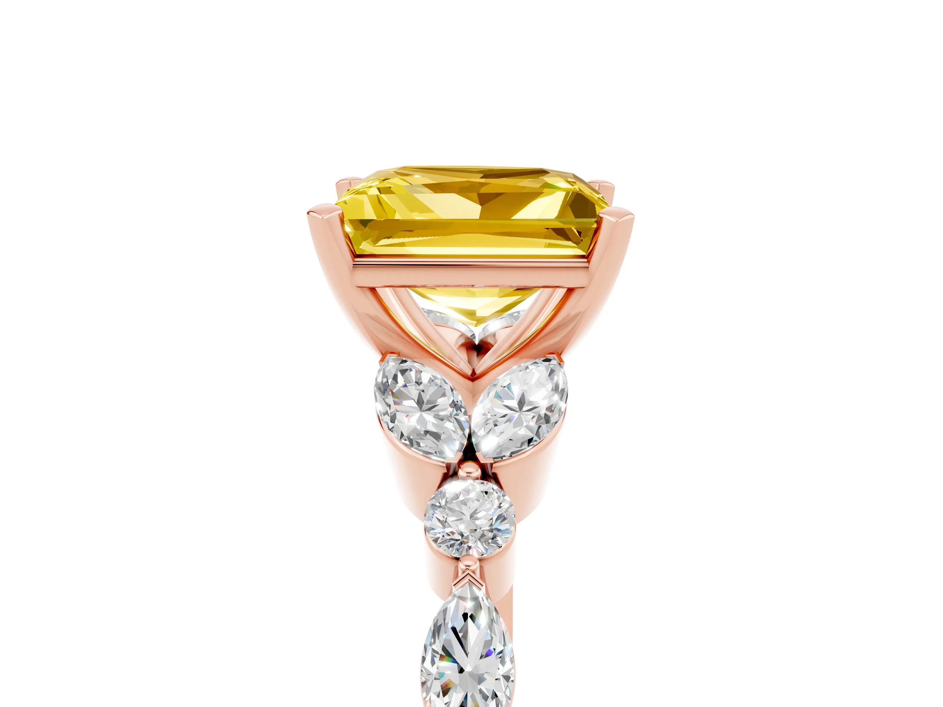 Rose gold Princess Cut Yellow Sapphire Solitaire Ring with Side Stones and Four-Prong Setting_17