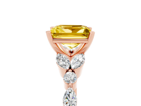 Rose gold Princess Cut Yellow Sapphire Solitaire Ring with Side Stones and Four-Prong Setting_17