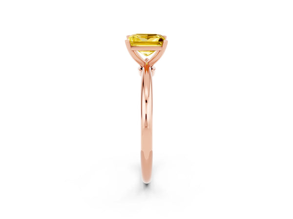 Rose gold Princess Cut Yellow Sapphire Solitaire Ring with Six-Prong Setting and Classic Band