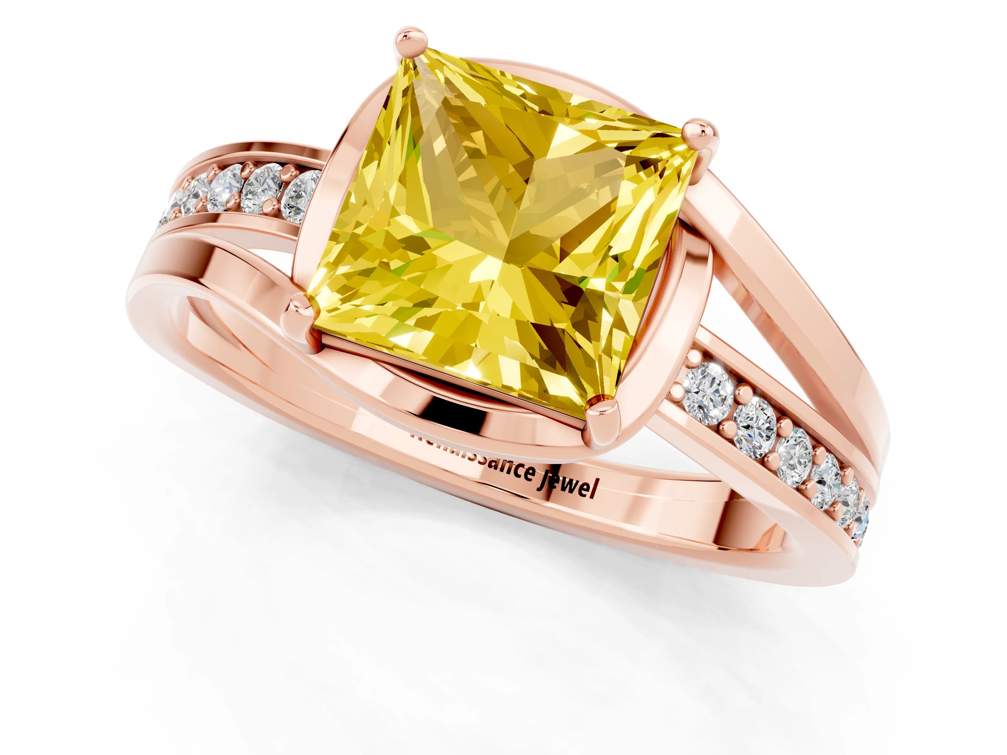 Rose gold Princess Cut Yellow Sapphire Solitaire Ring with Split Shank and Prong Setting_1