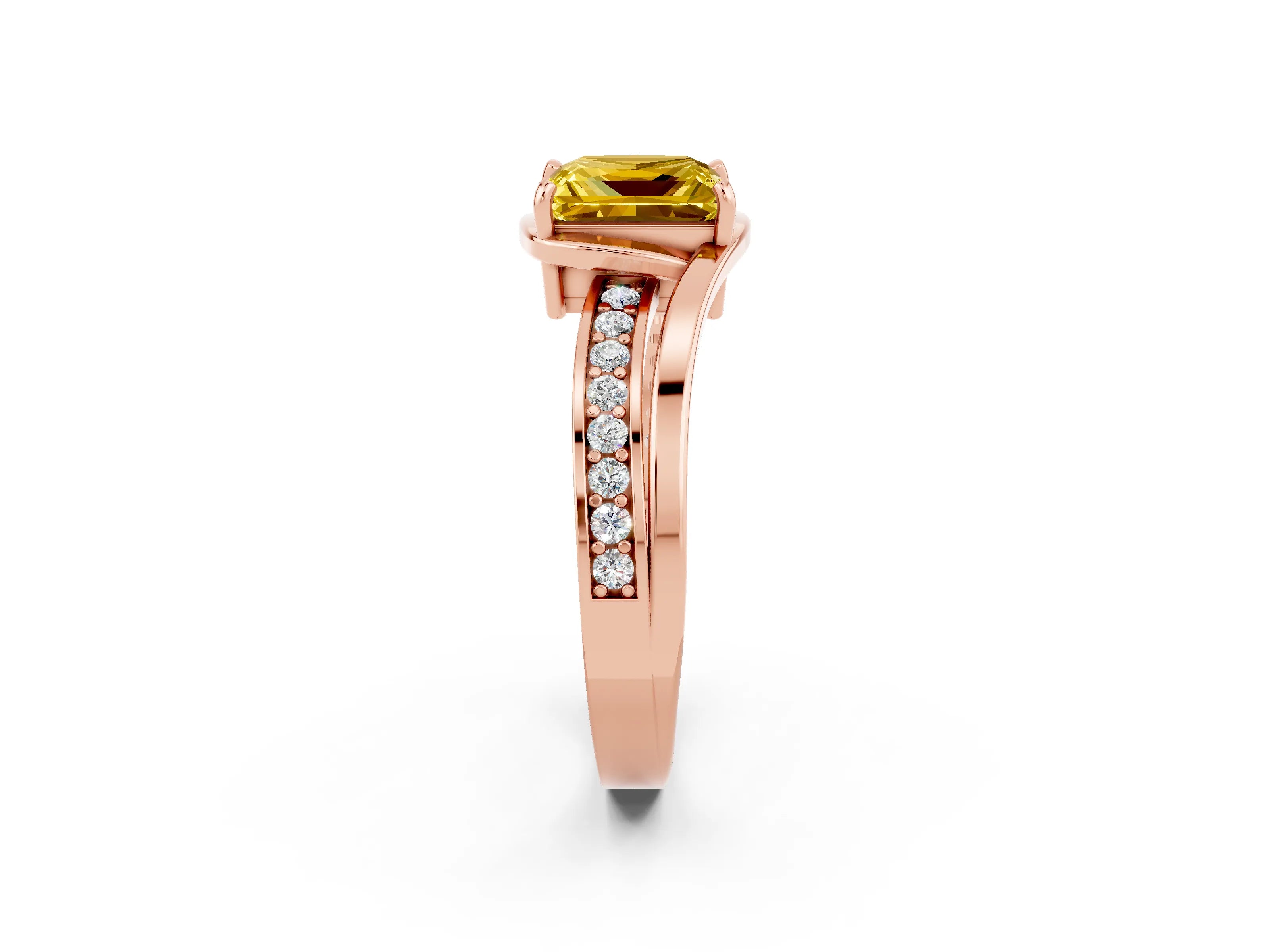 Rose gold Princess Cut Yellow Sapphire Solitaire Ring with Split Shank and Prong Setting_2