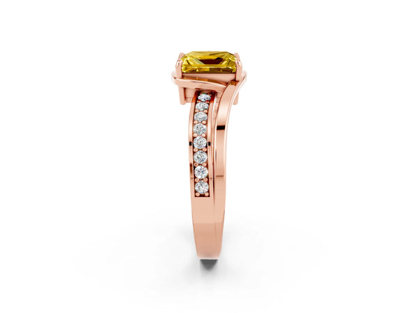 Rose gold Princess Cut Yellow Sapphire Solitaire Ring with Split Shank and Prong Setting