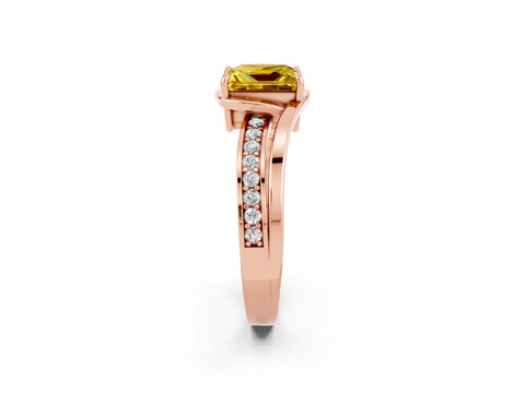 Rose gold Princess Cut Yellow Sapphire Solitaire Ring with Split Shank and Prong Setting_2