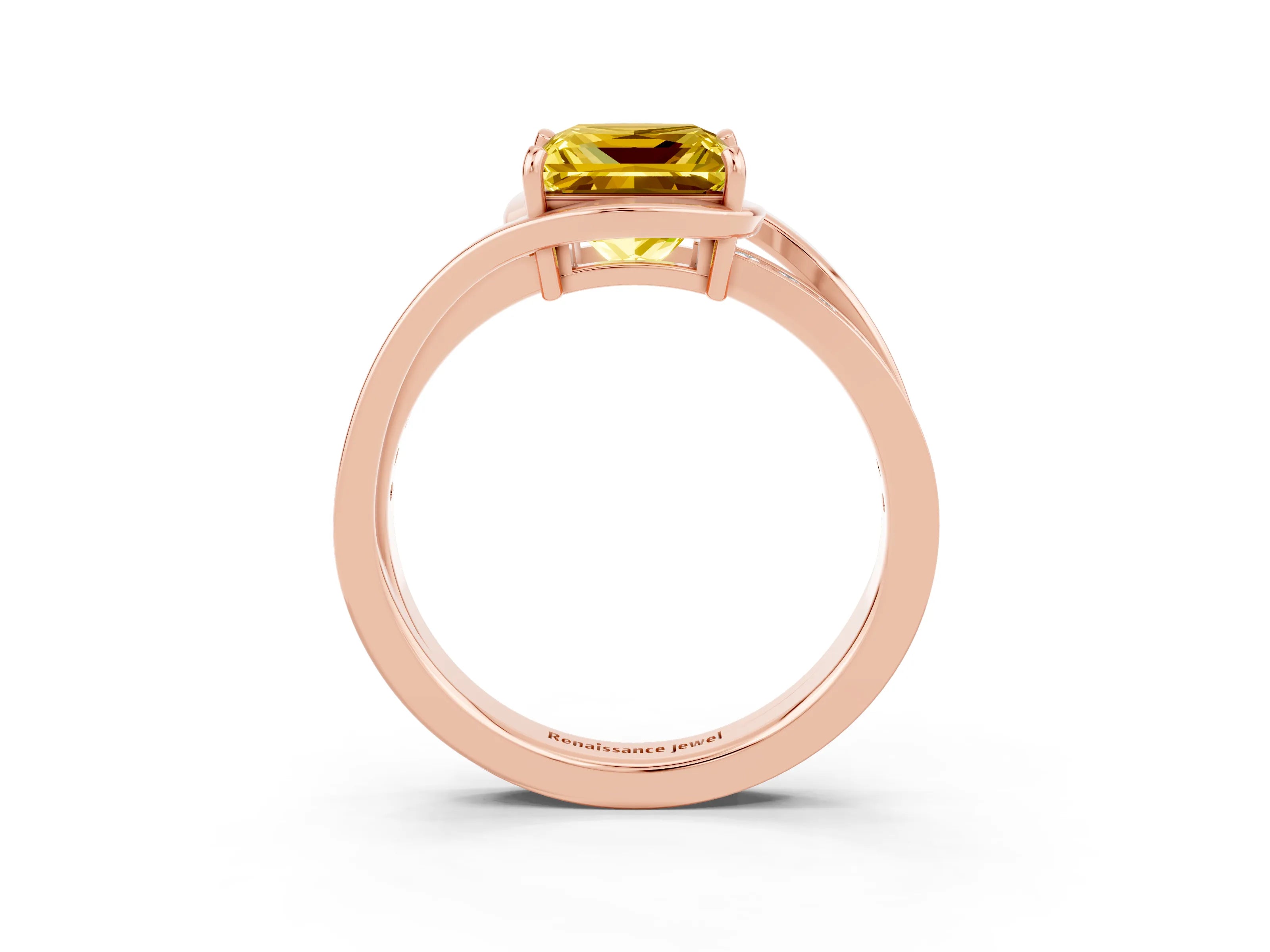 Rose gold Princess Cut Yellow Sapphire Solitaire Ring with Split Shank and Prong Setting_3