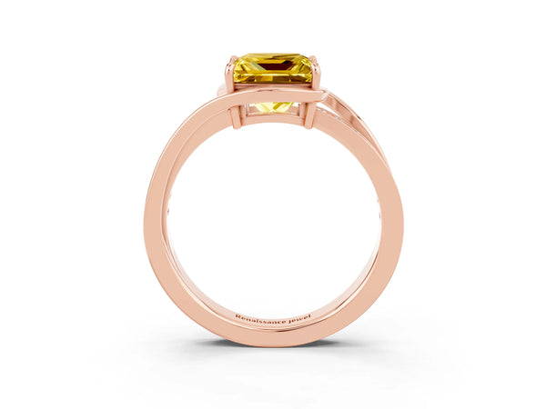 Rose gold Princess Cut Yellow Sapphire Solitaire Ring with Split Shank and Prong Setting