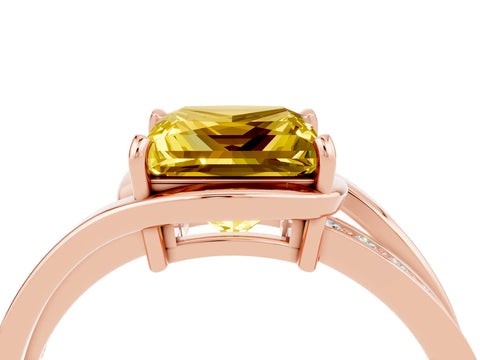 Rose gold Princess Cut Yellow Sapphire Solitaire Ring with Split Shank and Prong Setting_4