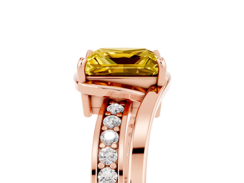 Rose gold Princess Cut Yellow Sapphire Solitaire Ring with Split Shank and Prong Setting_5