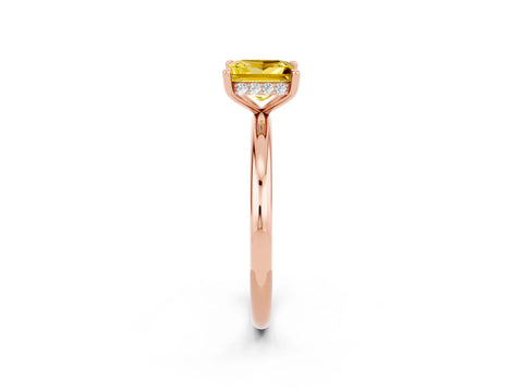 Rose gold Princess Cut Yellow Sapphire Solitaire Ring with Thin Band and Four-Prong Setting_26
