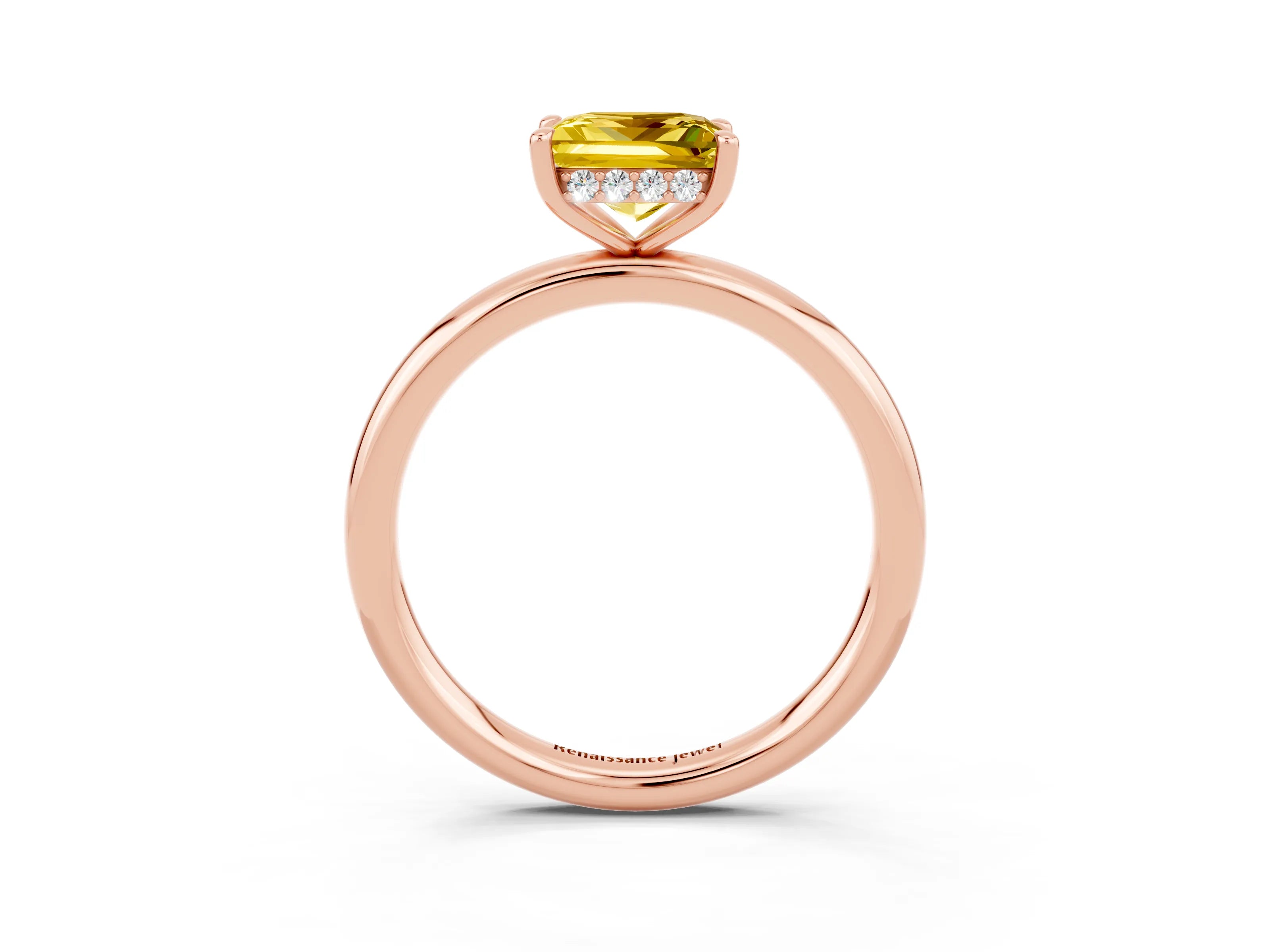 Rose gold Princess Cut Yellow Sapphire Solitaire Ring with Thin Band and Four-Prong Setting_27