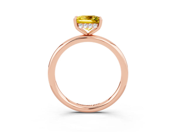 Rose gold Princess Cut Yellow Sapphire Solitaire Ring with Thin Band and Four-Prong Setting