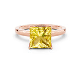 Rose gold Princess Cut Yellow Sapphire Solitaire Ring with Thin Band and Prong Setting_12