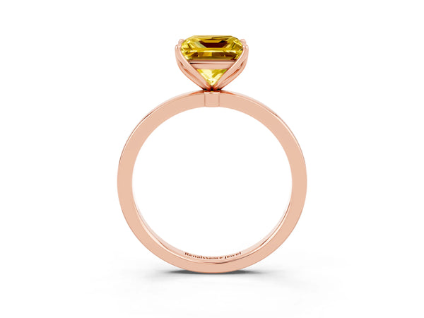 Rose gold Princess Cut Yellow Sapphire Solitaire Ring with Thin Band and Prong Setting