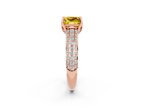 Rose gold Princess Cut Yellow Sapphire Solitaire Ring with Three-Row Pavé Band and Four-Prong Setting_14