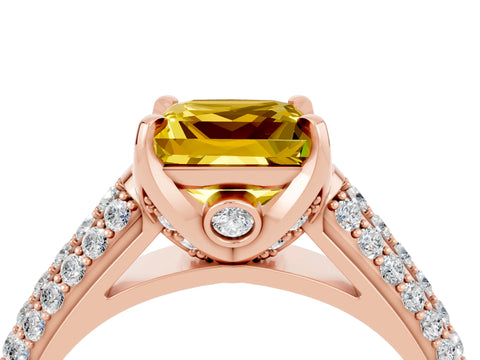 Rose gold Princess Cut Yellow Sapphire Solitaire Ring with Three-Row Pavé Band and Four-Prong Setting_16