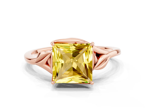 Rose gold Princess Cut Yellow Sapphire Solitaire Ring with Twist Band and Four-Prong Setting_24