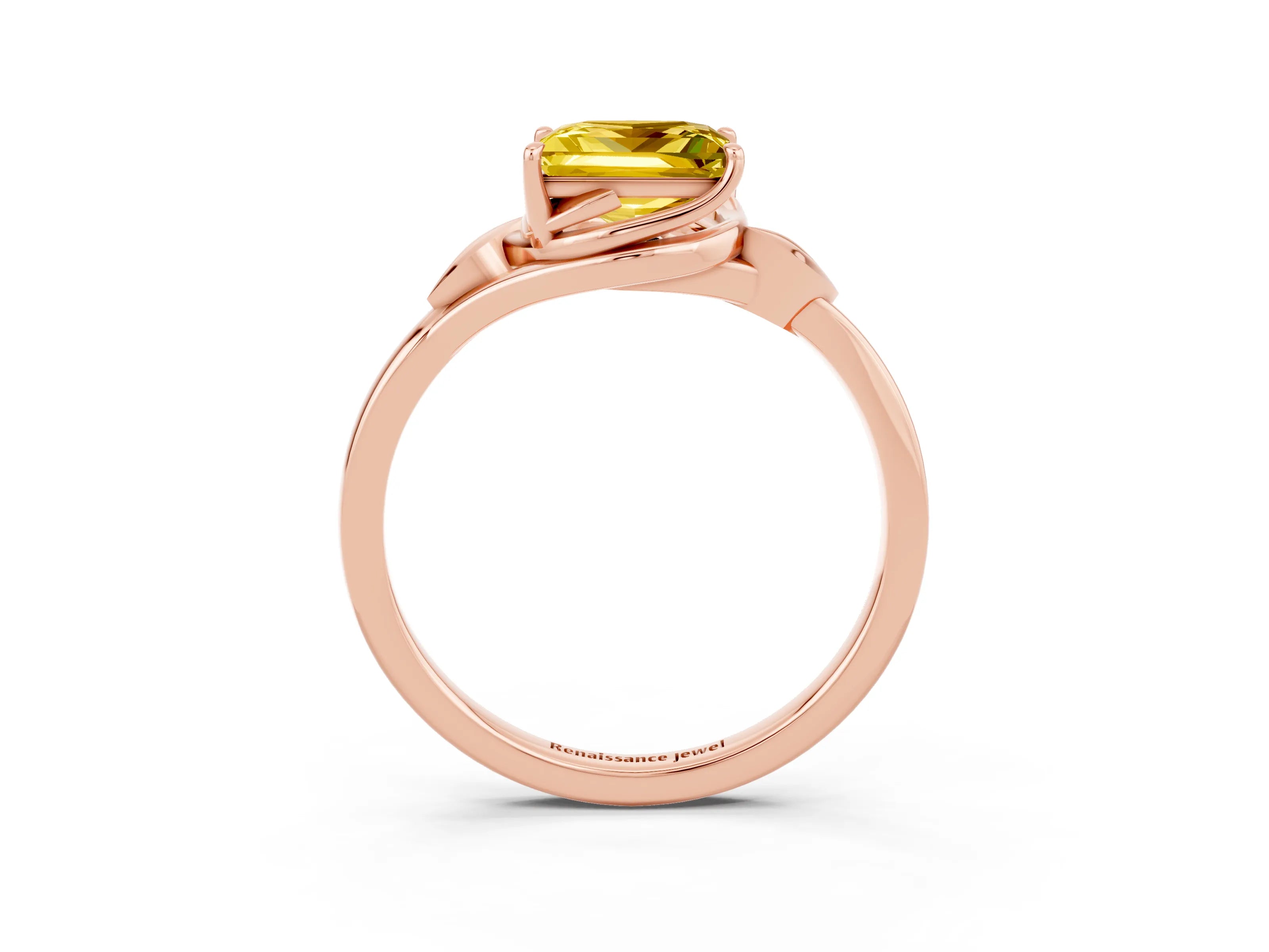 Rose gold Princess Cut Yellow Sapphire Solitaire Ring with Twist Band and Four-Prong Setting_27