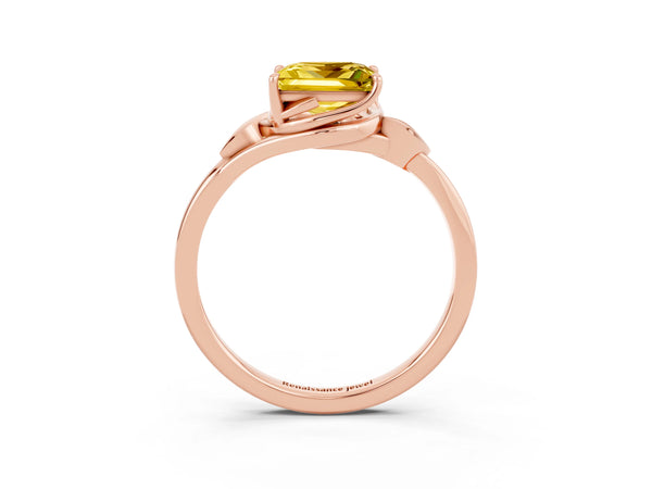 Rose gold Princess Cut Yellow Sapphire Solitaire Ring with Twist Band and Four-Prong Setting