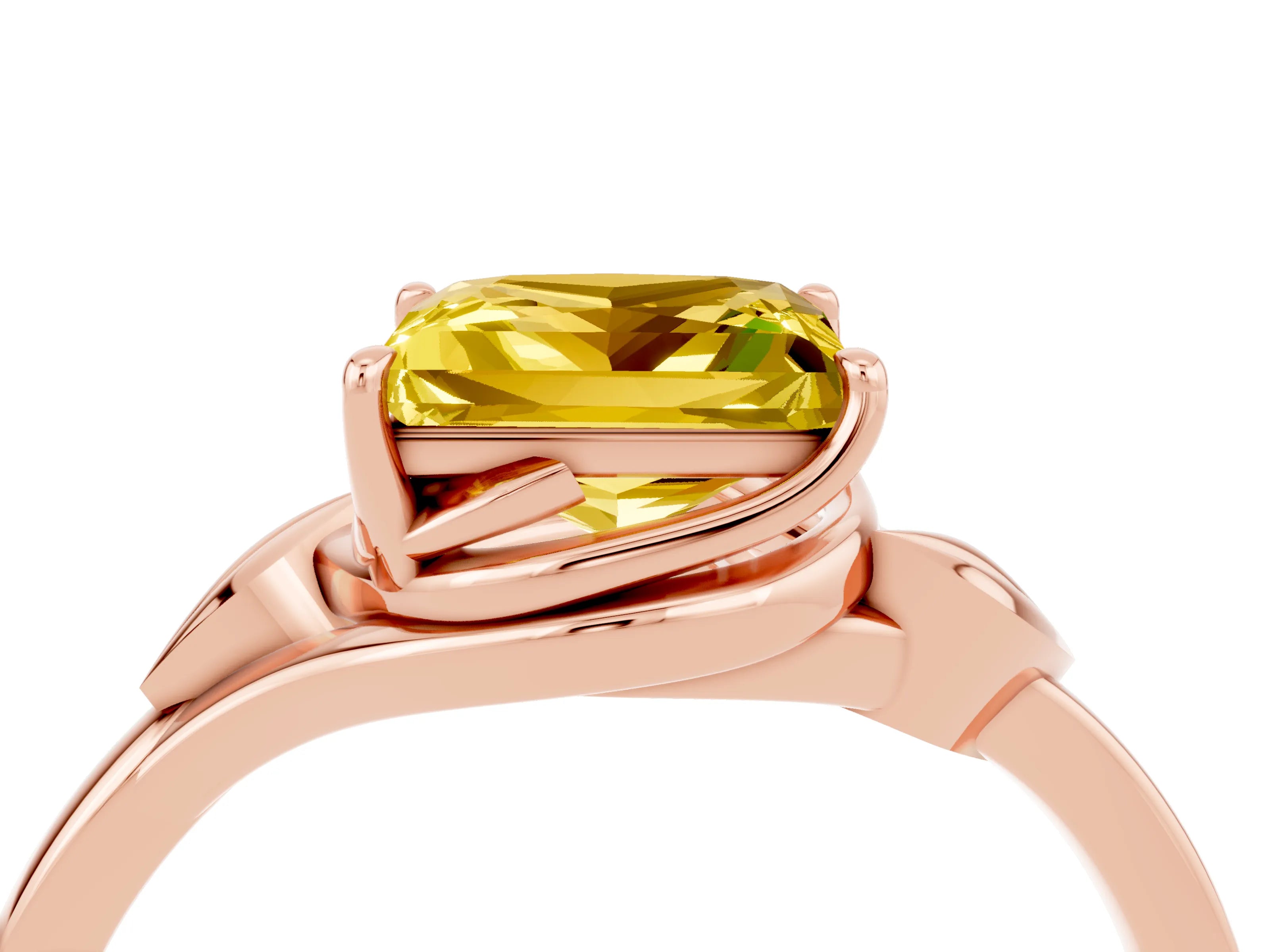 Rose gold Princess Cut Yellow Sapphire Solitaire Ring with Twist Band and Four-Prong Setting_28