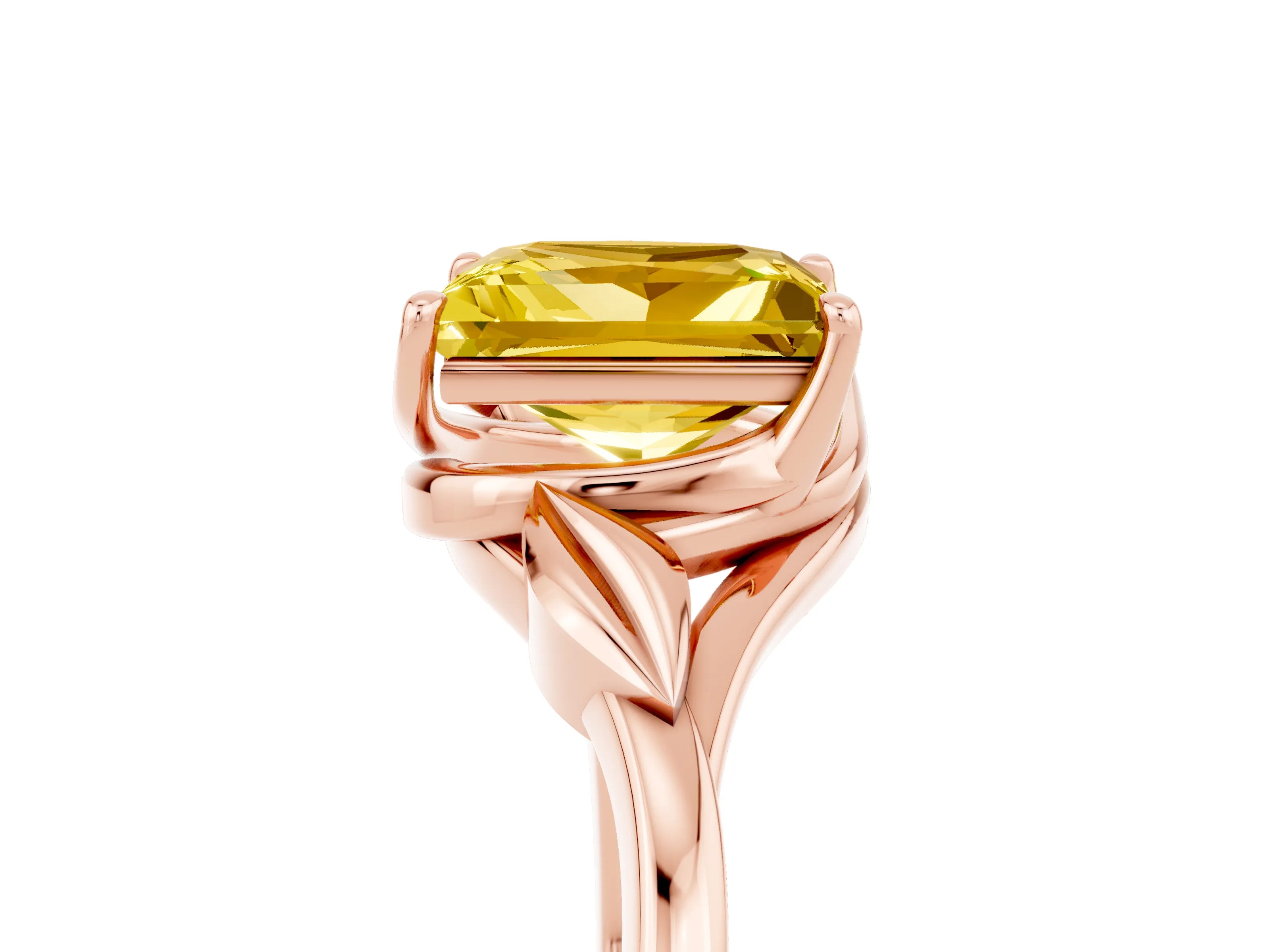 Rose gold Princess Cut Yellow Sapphire Solitaire Ring with Twist Band and Four-Prong Setting_29