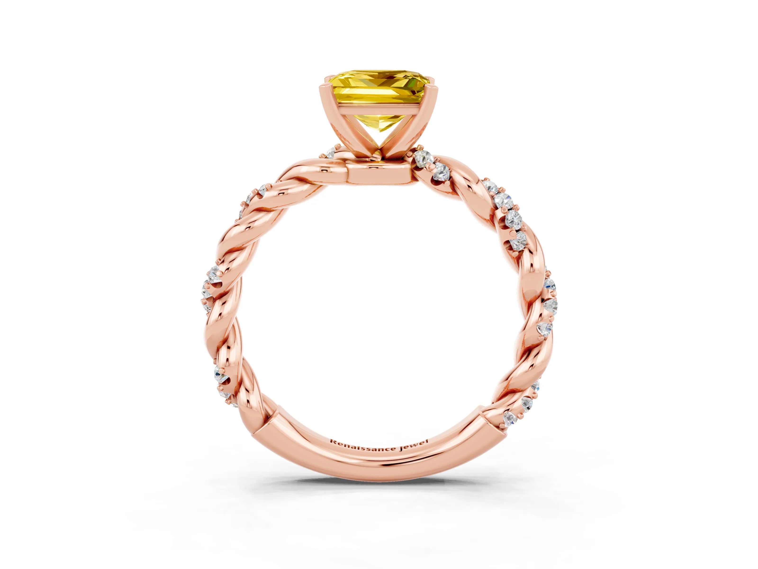 Rose gold Princess Cut Yellow Sapphire Solitaire Ring with Twisted Band and Pavé Accents_3