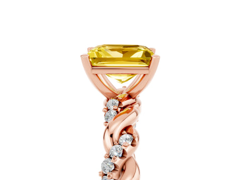 Rose gold Princess Cut Yellow Sapphire Solitaire Ring with Twisted Band and Pavé Accents_5