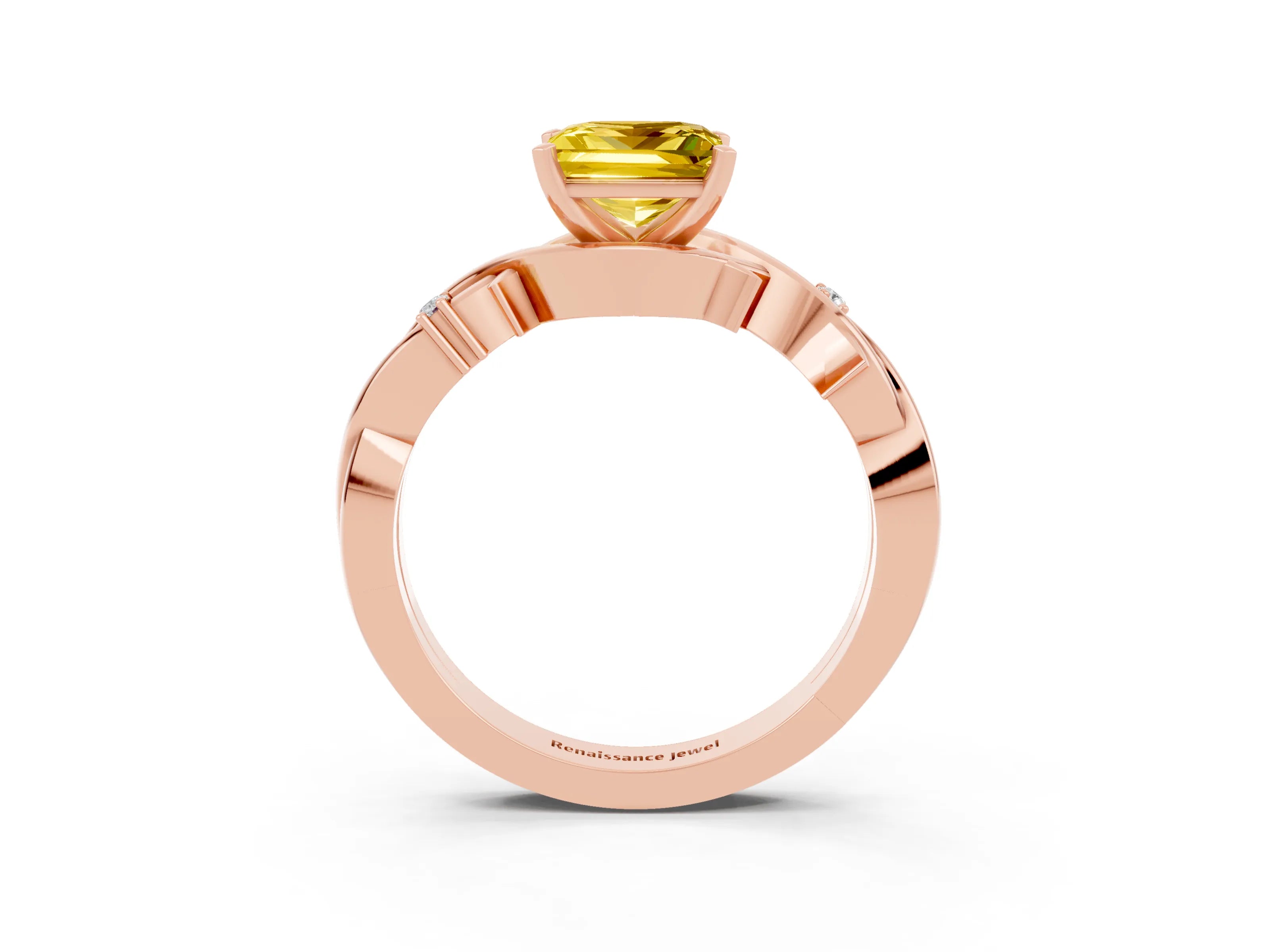 Rose gold Princess Cut Yellow Sapphire Solitaire Ring with Twisted Band and Prong Setting_3