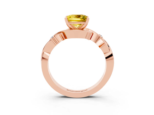 Rose gold Princess Cut Yellow Sapphire Solitaire Ring with Twisted Band and Prong Setting