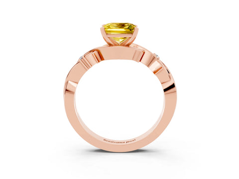 Rose gold Princess Cut Yellow Sapphire Solitaire Ring with Twisted Band and Prong Setting_3
