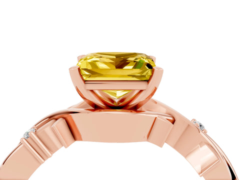 Rose gold Princess Cut Yellow Sapphire Solitaire Ring with Twisted Band and Prong Setting_4