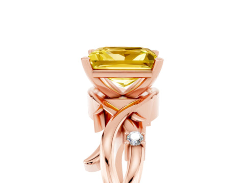 Rose gold Princess Cut Yellow Sapphire Solitaire Ring with Twisted Band and Prong Setting_5