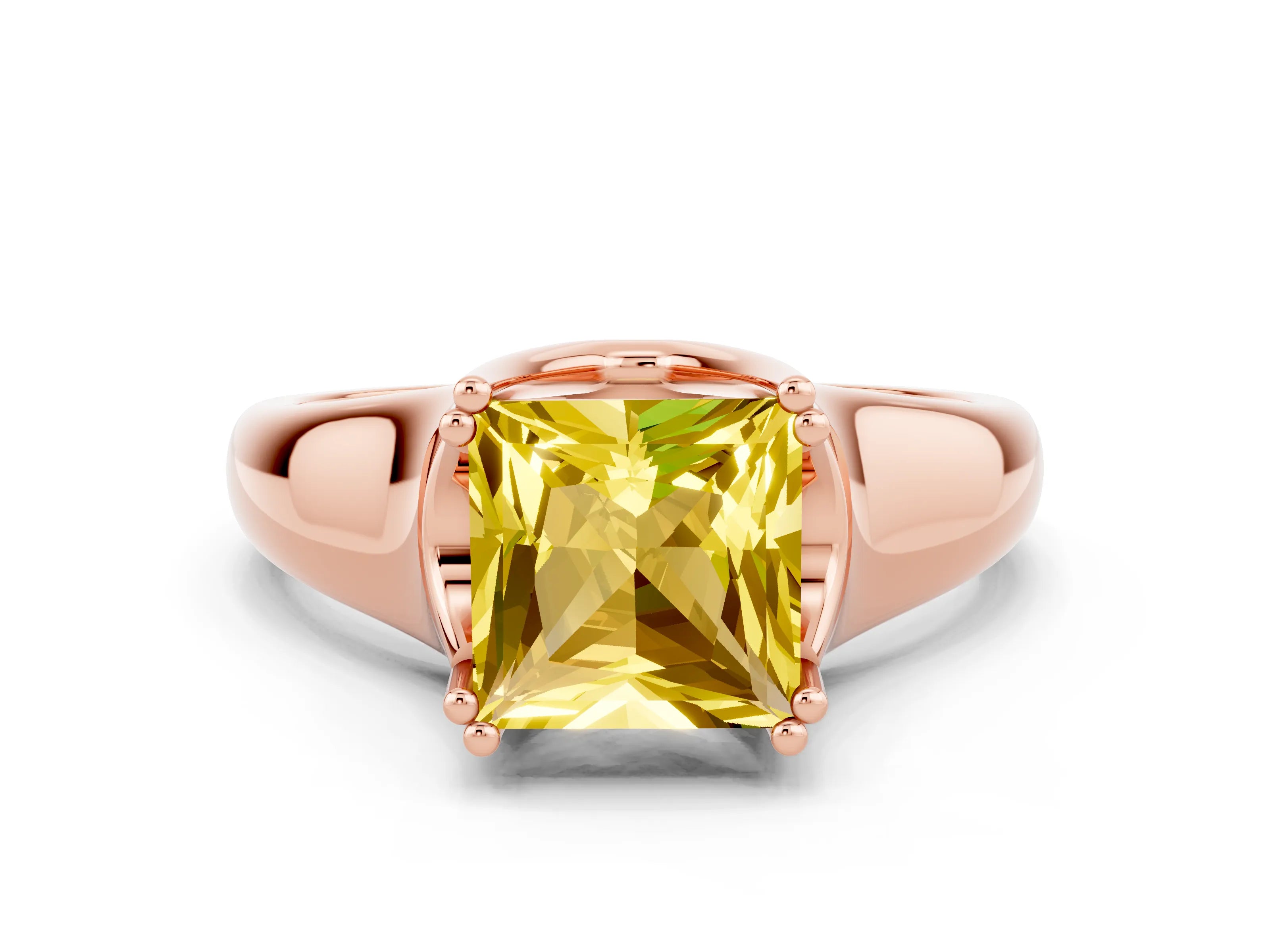 Rose gold Princess Cut Yellow Sapphire Solitaire Ring with Wide Band and Prong Setting_24