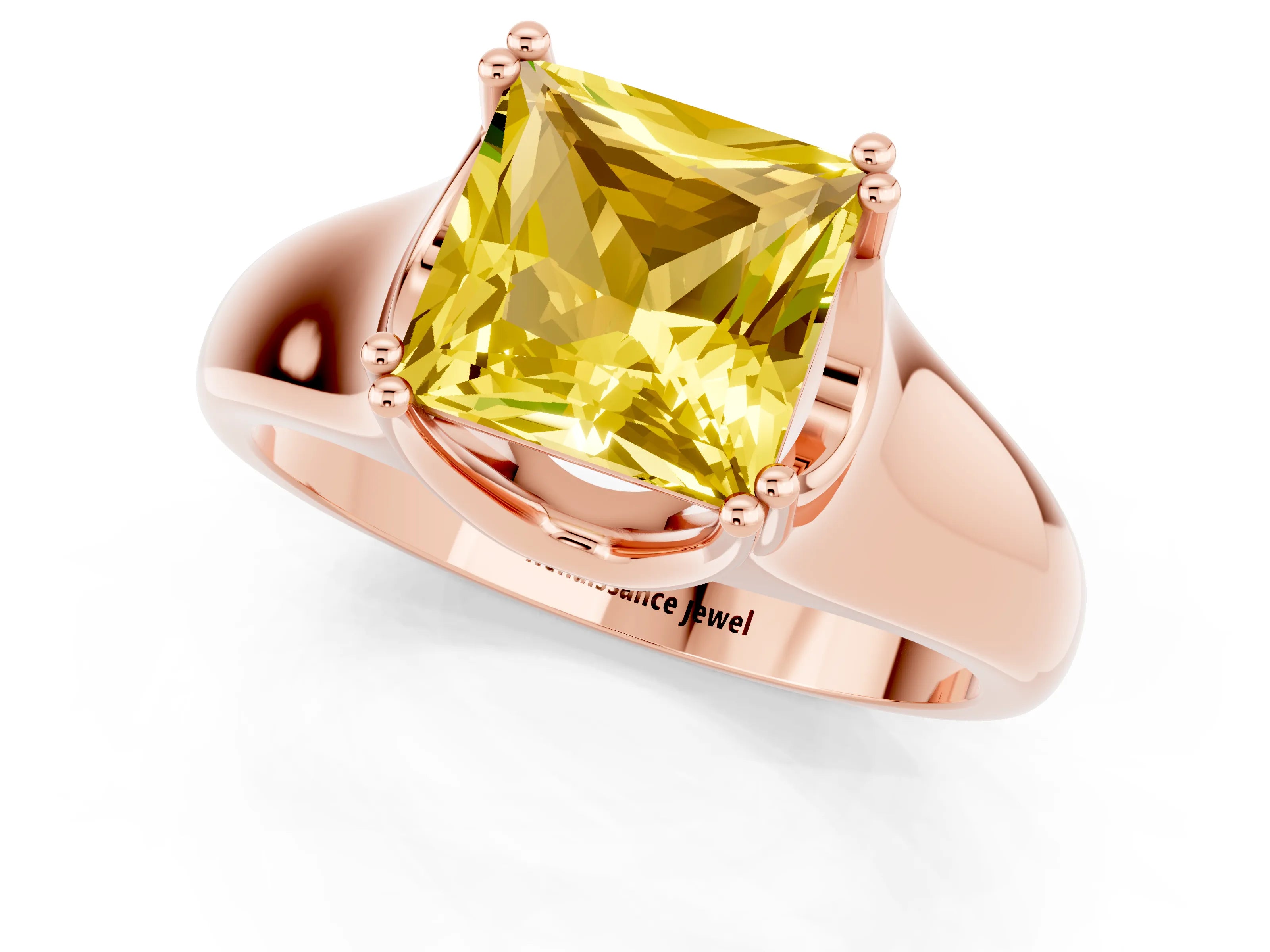 Rose gold Princess Cut Yellow Sapphire Solitaire Ring with Wide Band and Prong Setting_25