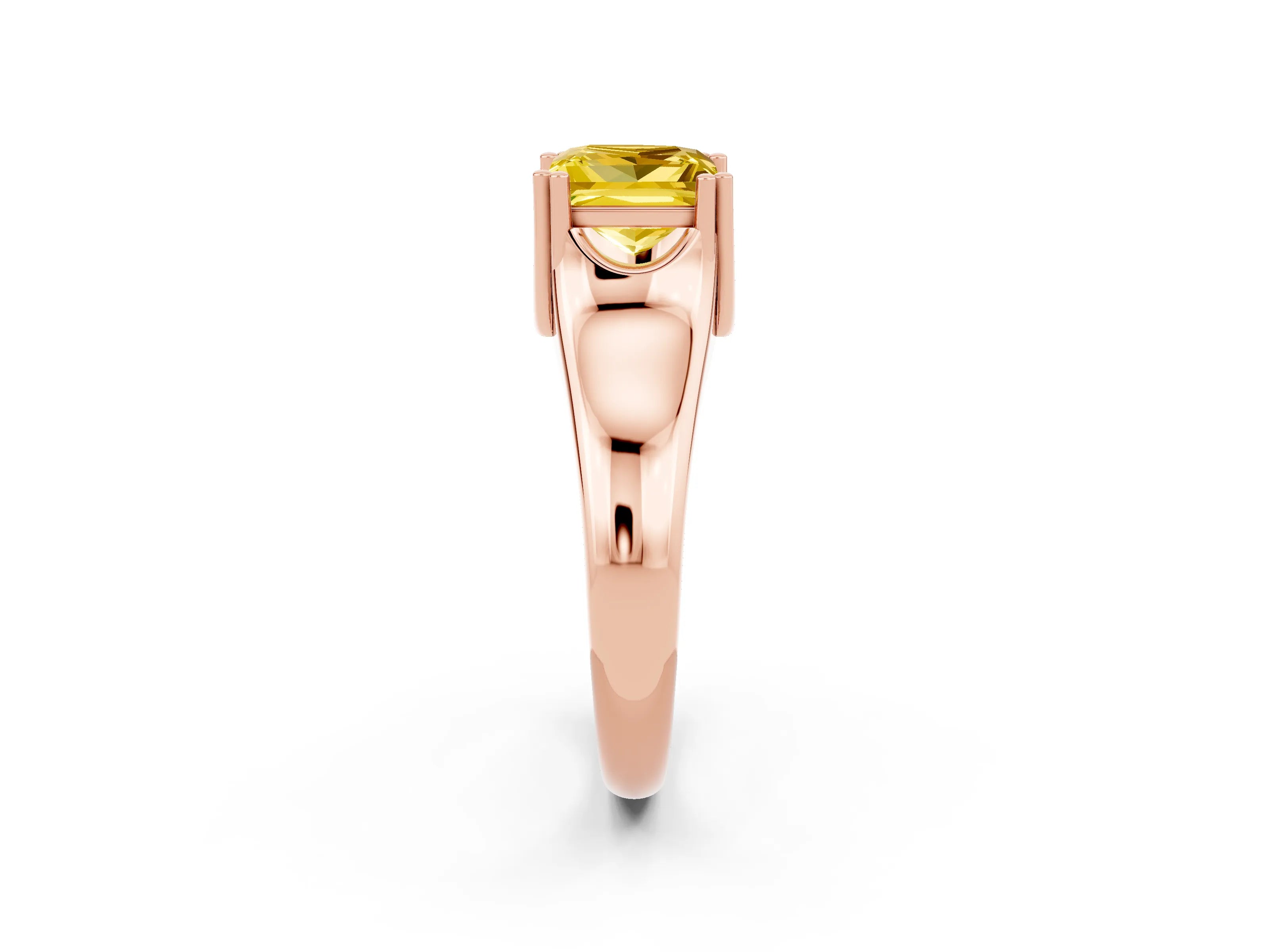 Rose gold Princess Cut Yellow Sapphire Solitaire Ring with Wide Band and Prong Setting_26