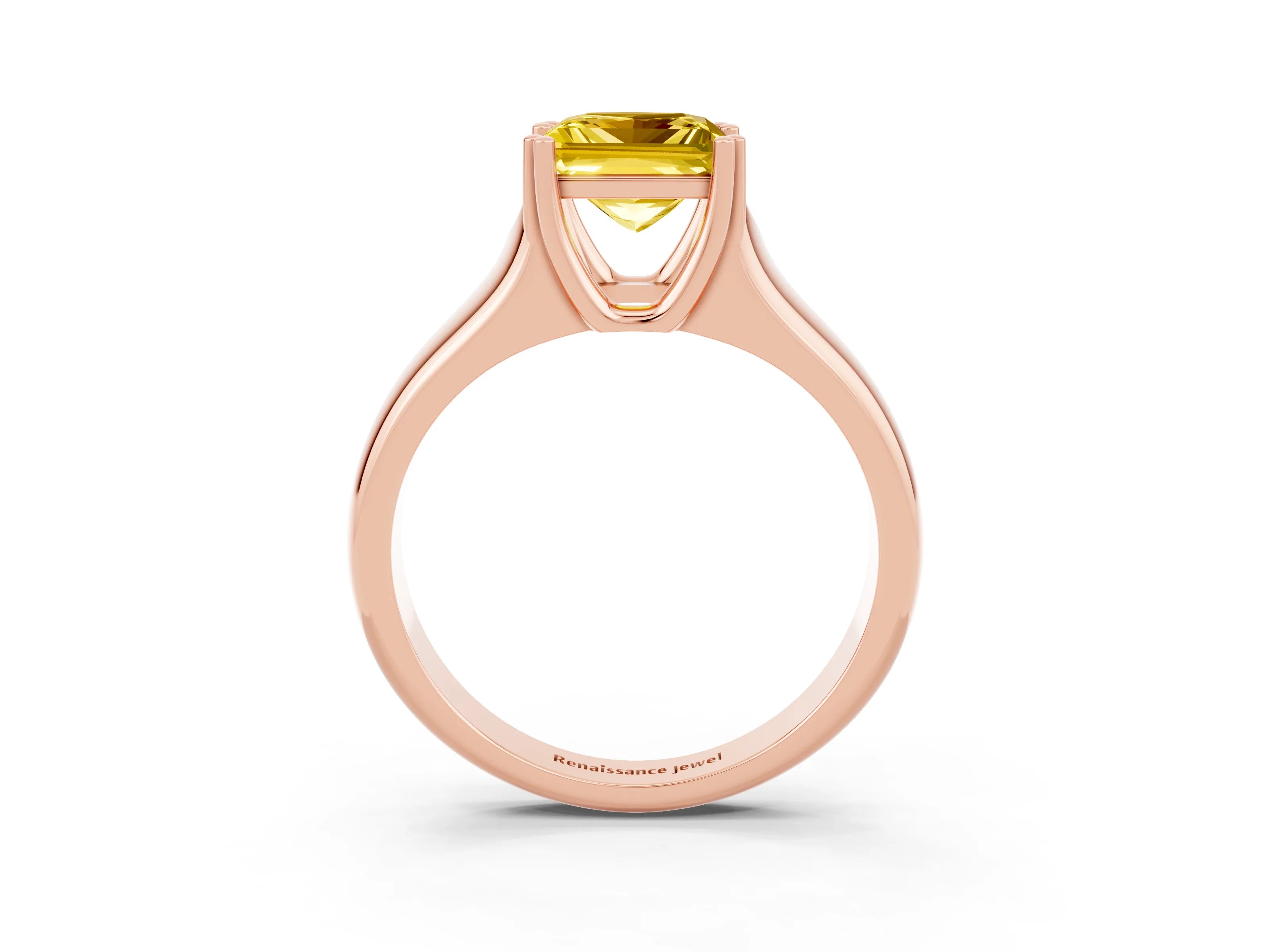 Rose gold Princess Cut Yellow Sapphire Solitaire Ring with Wide Band and Prong Setting_27