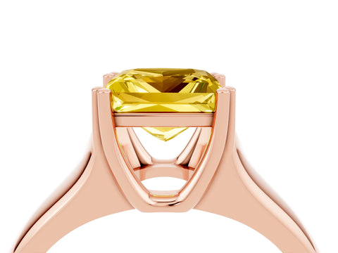 Rose gold Princess Cut Yellow Sapphire Solitaire Ring with Wide Band and Prong Setting_28