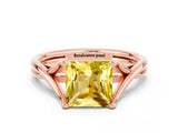 Rose gold Princess Cut Yellow Sapphire Solitaire Twist Band Prong Setting Ring_84