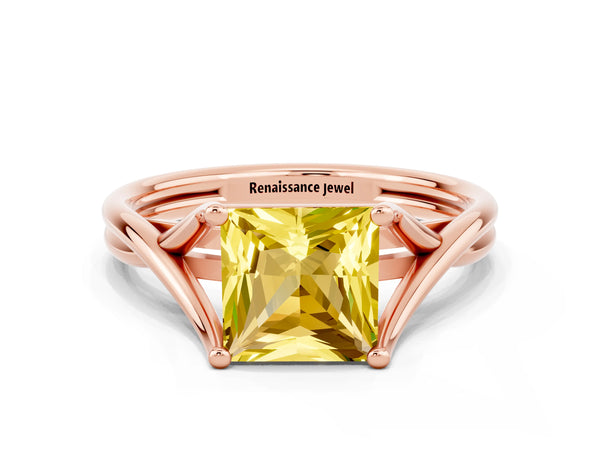 Rose gold Princess Cut Yellow Sapphire Solitaire Twist Band Prong Setting Ring