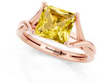 Rose gold Princess Cut Yellow Sapphire Solitaire Twist Band Prong Setting Ring_85