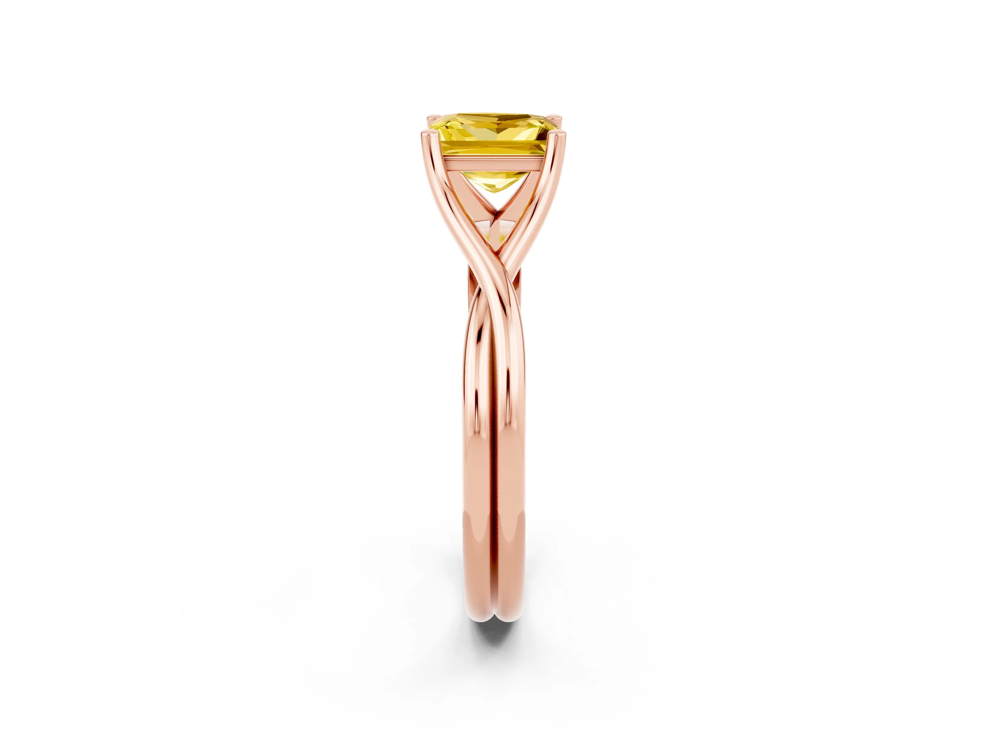 Rose gold Princess Cut Yellow Sapphire Solitaire Twist Band Prong Setting Ring_86