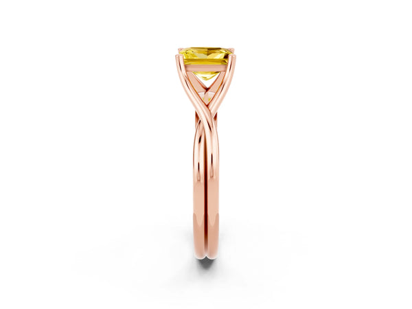 Rose gold Princess Cut Yellow Sapphire Solitaire Twist Band Prong Setting Ring