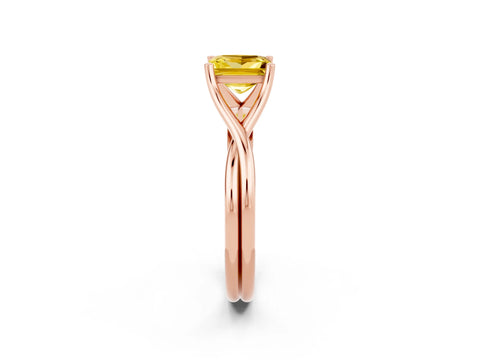 Rose gold Princess Cut Yellow Sapphire Solitaire Twist Band Prong Setting Ring_86