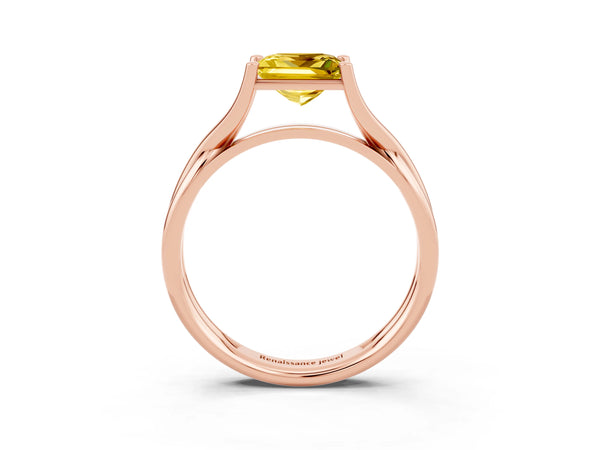 Rose gold Princess Cut Yellow Sapphire Solitaire Twist Band Prong Setting Ring
