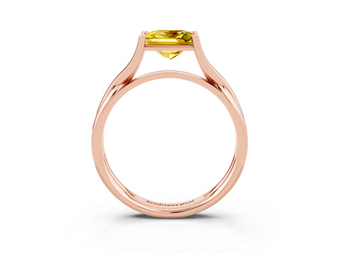 Rose gold Princess Cut Yellow Sapphire Solitaire Twist Band Prong Setting Ring_87