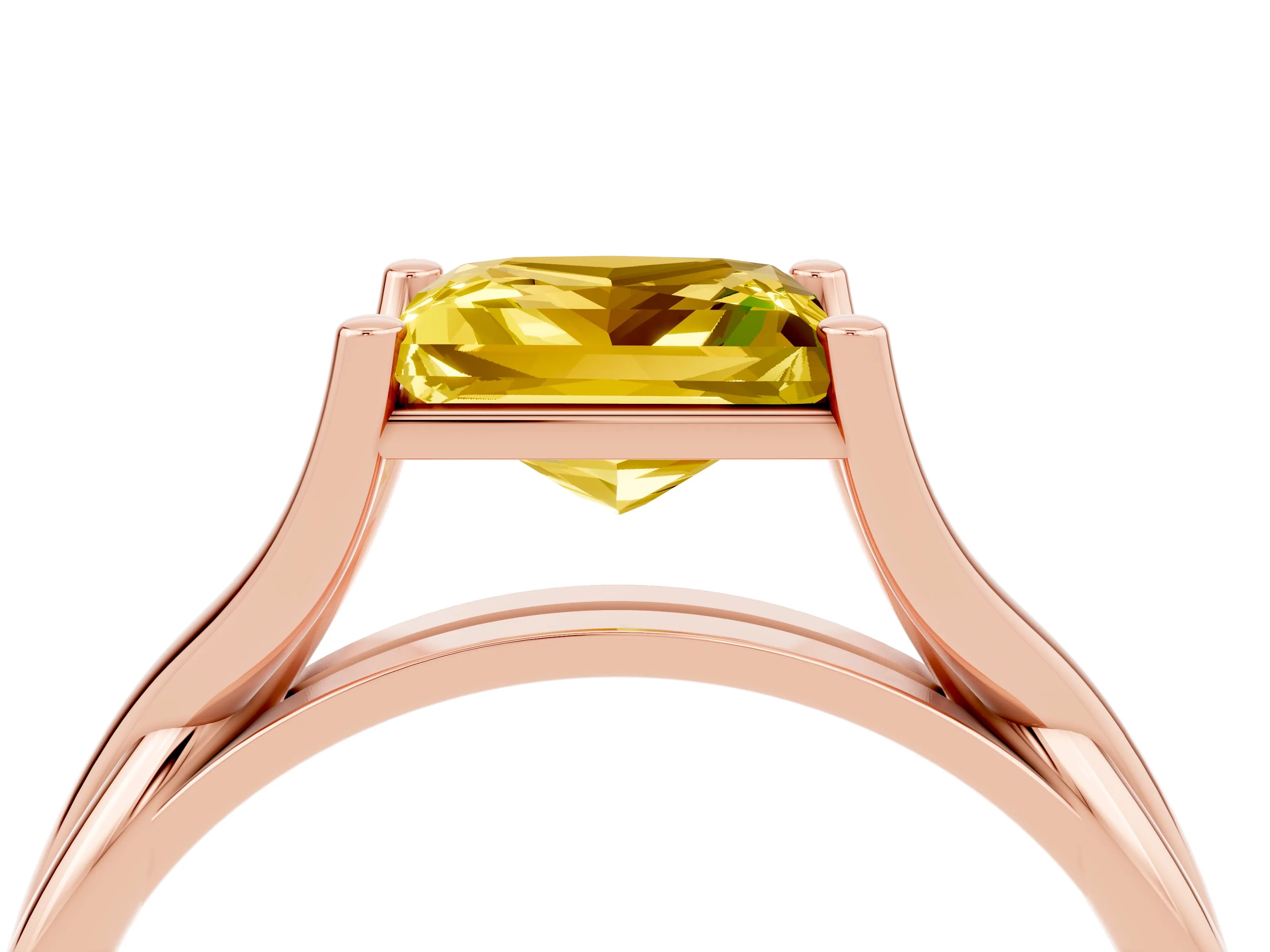 Rose gold Princess Cut Yellow Sapphire Solitaire Twist Band Prong Setting Ring_88