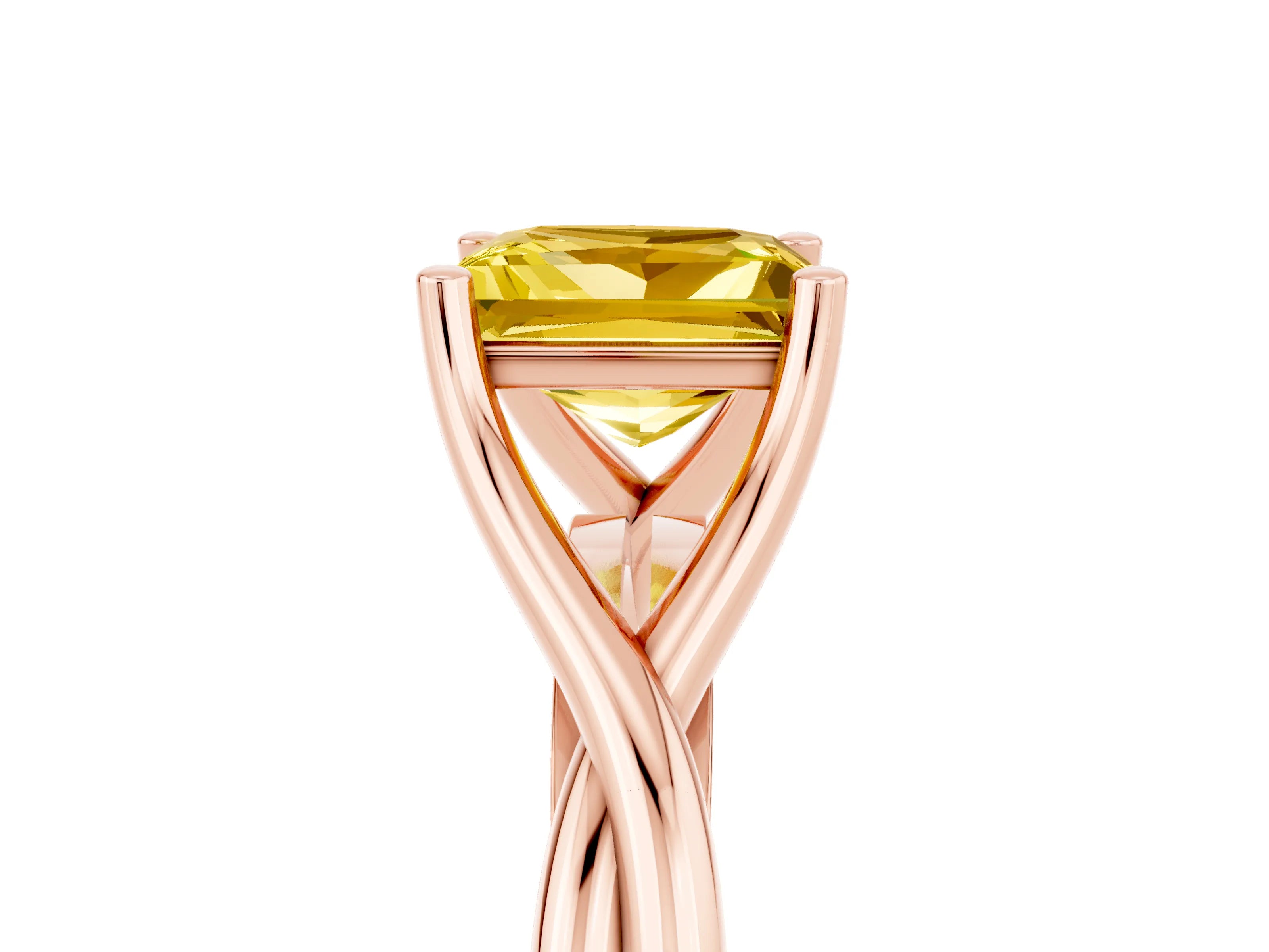 Rose gold Princess Cut Yellow Sapphire Solitaire Twist Band Prong Setting Ring_89