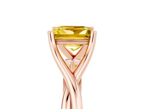 Rose gold Princess Cut Yellow Sapphire Solitaire Twist Band Prong Setting Ring_89