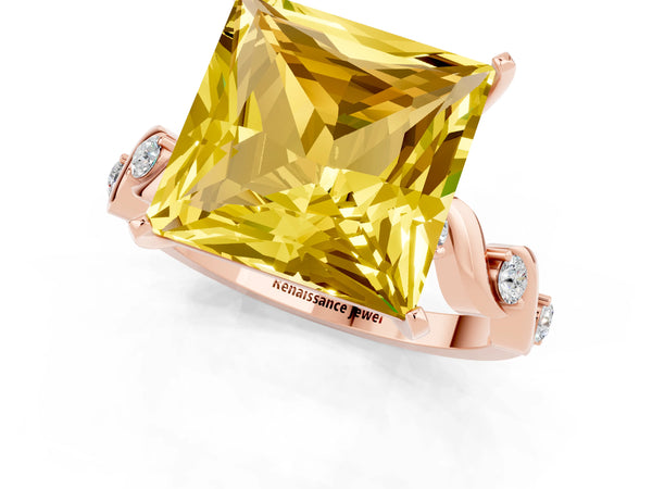 Rose gold Princess Cut Yellow Sapphire Solitaire Twisted Band with Round  Accents and Prong Setting